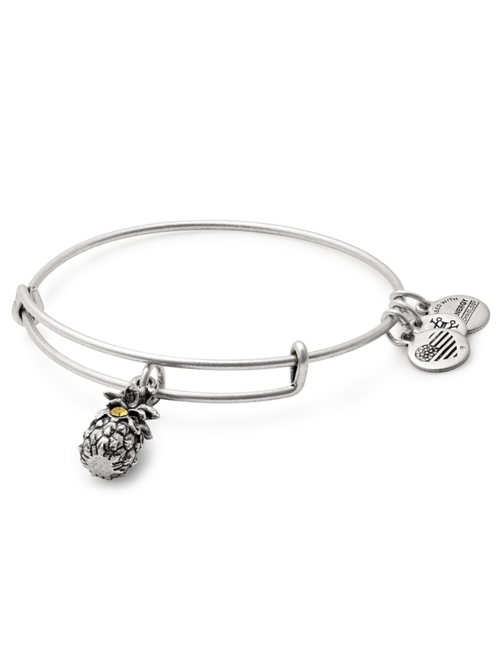 Alex and Ani Pineapple Charm Bangle Bracelet - Silver with Crystal Accent